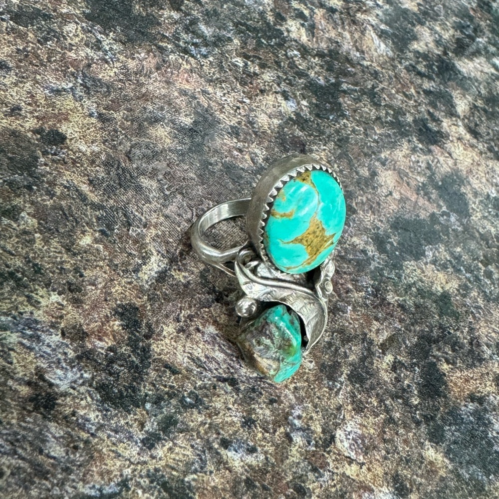 AH~MAZING Royston turquoise double mount unique nugget ring - Picture 6 of 7